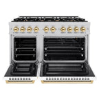 ZLINE 48 in. Double Oven Gas Range 6.7 cu. ft. 8 Burners Stainless Steel White Matte Doors Polished Gold Accents (HGRZ-WM-48-G)