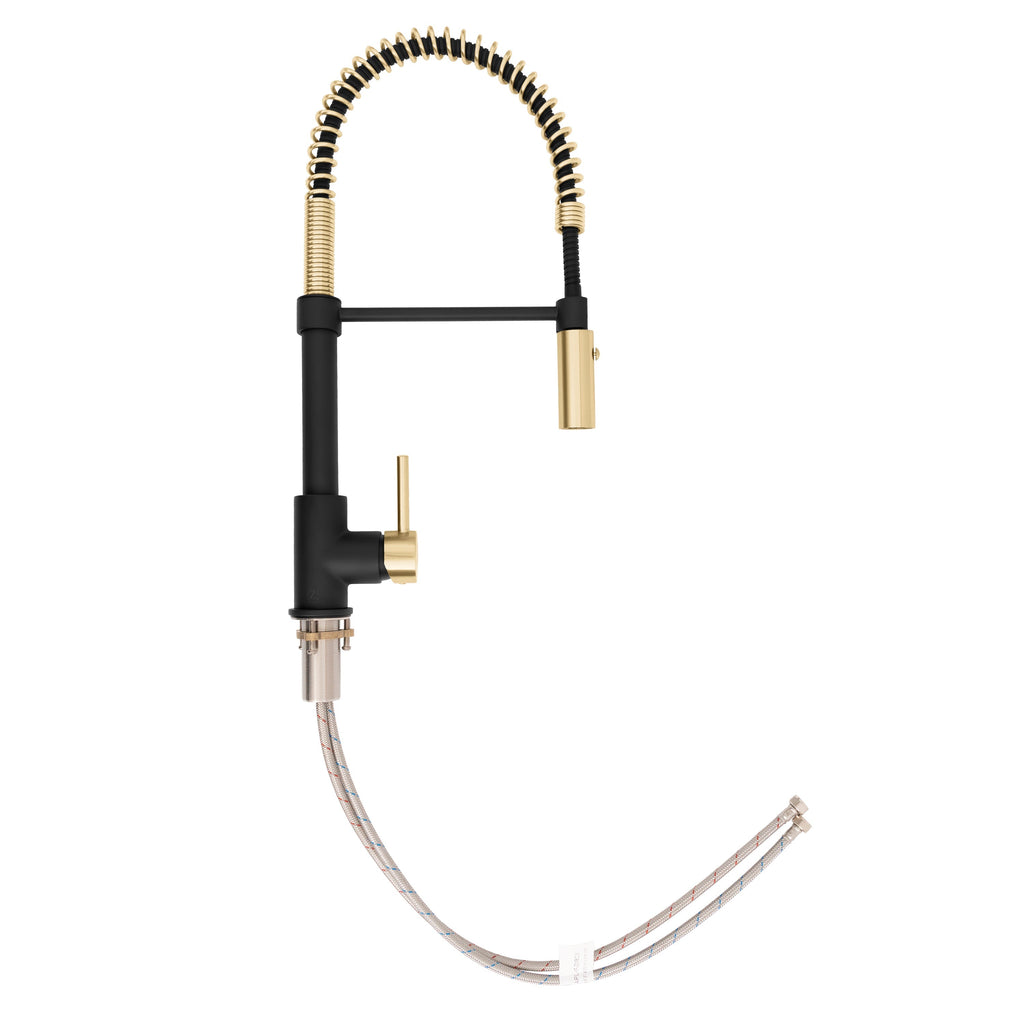 ZLINE Autograph Sierra Pull Down Spring Single Handle Kitchen Faucet in Matte Black and Champagne Bronze, SRA-KF-ZMBCB