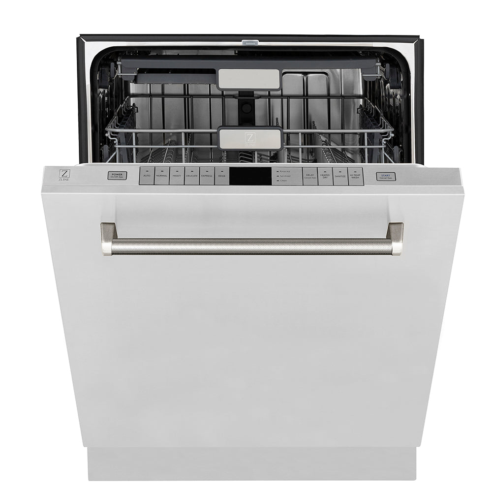 ZLINE Autograph 24" Monument Series 3rd Rack Top Touch Control Tall Tub Dishwasher in Stainless Steel with Polished Nickel Helix Handle, 45dBa, DWMTZ-30424-KPN