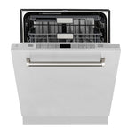 ZLINE Autograph 24" Monument Series 3rd Rack Top Touch Control Tall Tub Dishwasher in Stainless Steel with Polished Nickel Helix Handle, 45dBa, DWMTZ-30424-KPN