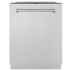 ZLINE Autograph 24" Monument Series 3rd Rack Top Touch Control Tall Tub Dishwasher in Stainless Steel with Polished Nickel Helix Handle, 45dBa, DWMTZ-30424-KPN