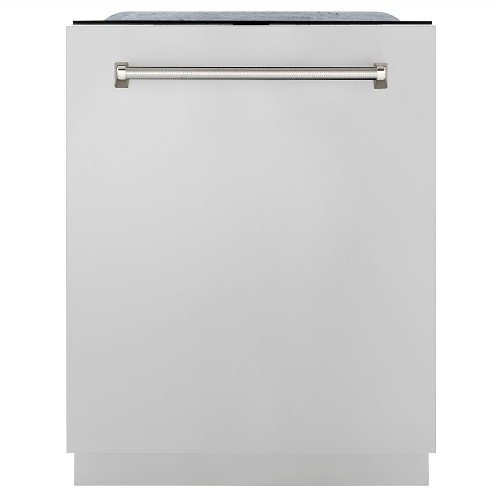 ZLINE Autograph 24" Monument Series 3rd Rack Top Touch Control Tall Tub Dishwasher in Stainless Steel with Polished Nickel Helix Handle, 45dBa, DWMTZ-30424-KPN