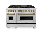 ZLINE Autograph Edition 48 in. Dual Fuel Range, 6.0 cu. ft. Oven, Stainless Steel with Champagne Bronze Accents (Model RAZ-48-CB)