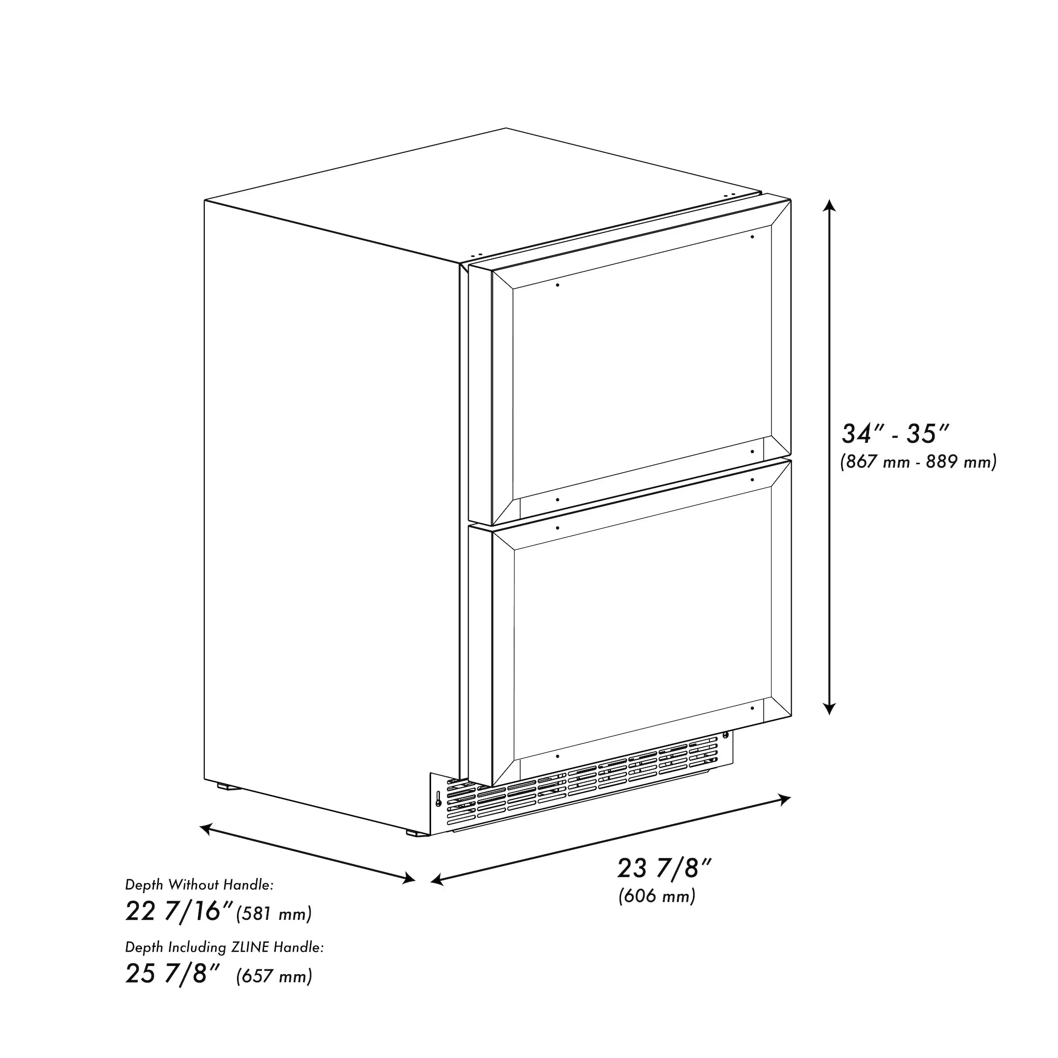 ZLINE 24 in. Refrigerator Drawer Outdoor-Rated Panel Ready 168 Can Capacity Champagne Bronze Handles (RDSPOZ-24-CB)