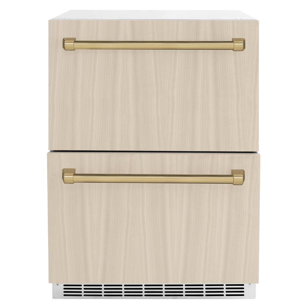 ZLINE 24 in. Refrigerator Drawer Outdoor-Rated Panel Ready 168 Can Capacity Champagne Bronze Handles (RDSPOZ-24-CB)