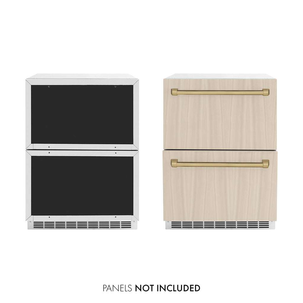 ZLINE 24 in. Refrigerator Drawer Outdoor-Rated Panel Ready 168 Can Capacity Champagne Bronze Handles (RDSPOZ-24-CB)