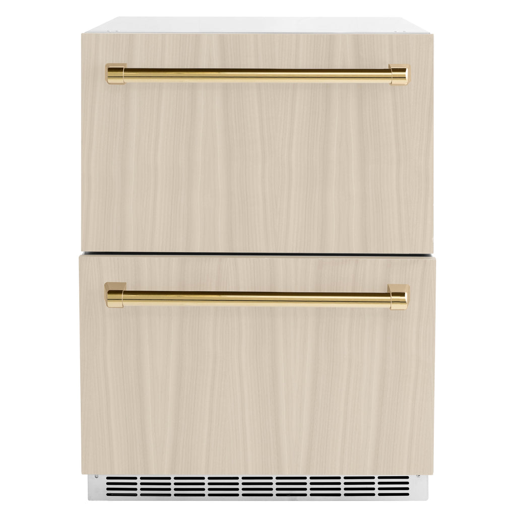 ZLINE 24-Inch Refrigerator Drawer 4.6 cu. ft. 168-Can Capacity Outdoor-Rated Panel-Ready Polished Gold Handles (RDSPOZ-24-G)