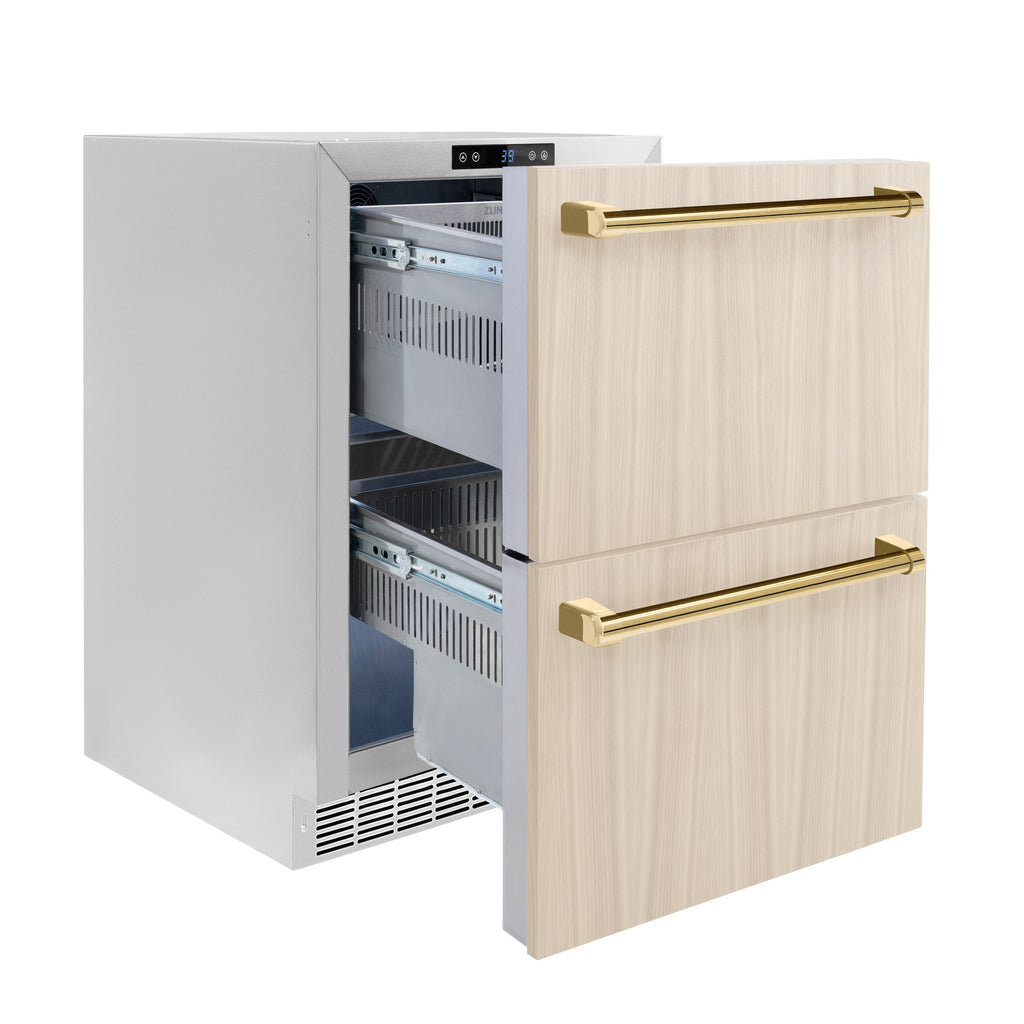 ZLINE 24-Inch Refrigerator Drawer 4.6 cu. ft. 168-Can Capacity Outdoor-Rated Panel-Ready Polished Gold Handles (RDSPOZ-24-G)