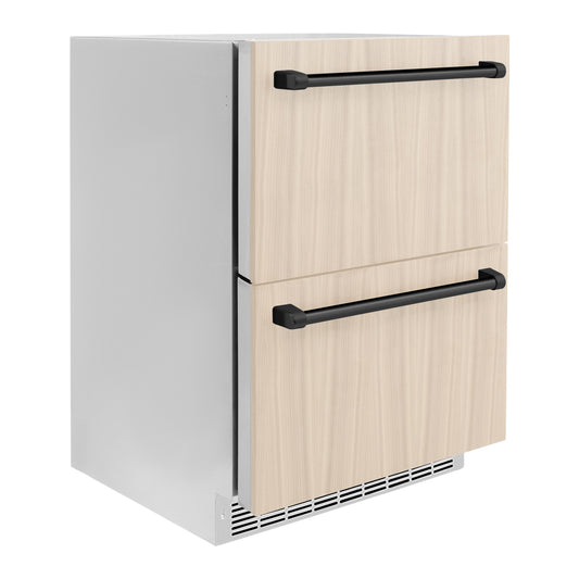 ZLINE 24 in. Refrigerator Drawer 4.6 cu. ft. Outdoor Rated Panel Ready Matte Black Handles (RDSPOZ-24-MB)