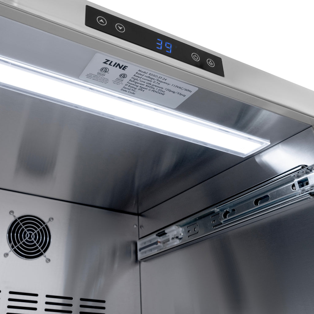 ZLINE 24 in. Refrigerator Drawer 168 Can Capacity Outdoor-Rated Stainless Steel Doors Champagne Bronze Handles (RDSOZ-ST-24-CB)