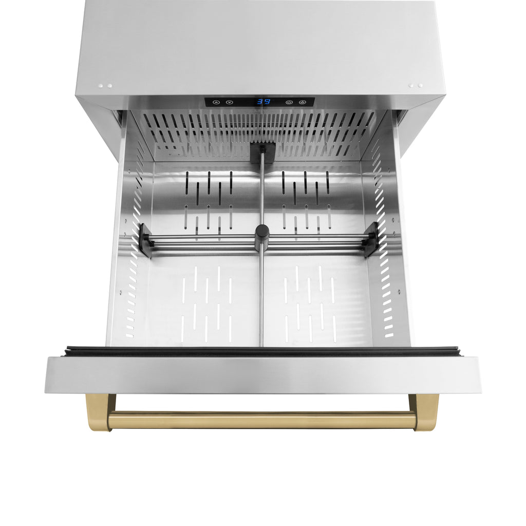 ZLINE 24 in. Refrigerator Drawer 168 Can Capacity Outdoor-Rated Stainless Steel Doors Champagne Bronze Handles (RDSOZ-ST-24-CB)
