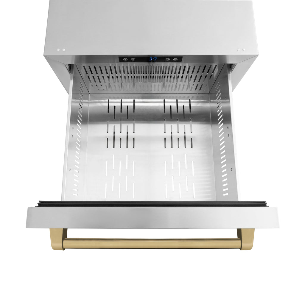 ZLINE 24 in. Refrigerator Drawer 168 Can Capacity Outdoor-Rated Stainless Steel Doors Champagne Bronze Handles (RDSOZ-ST-24-CB)
