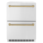 ZLINE 24 in. Refrigerator Drawer 168 Can Capacity Outdoor-Rated Stainless Steel Doors Champagne Bronze Handles (RDSOZ-ST-24-CB)