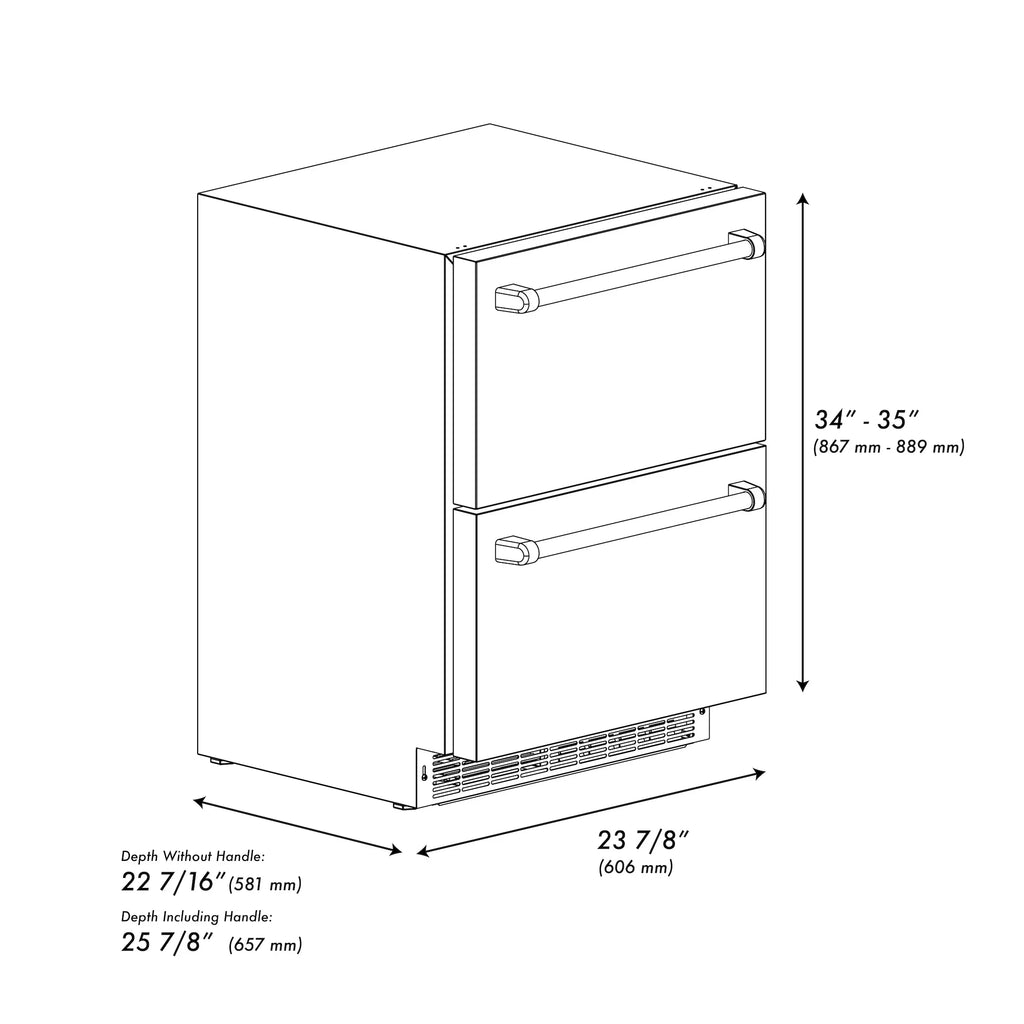 ZLINE 24-Inch Refrigerator Drawer Outdoor-Rated 168-Can Capacity Stainless Steel Polished Gold Handles (RDSOZ-ST-24-G)