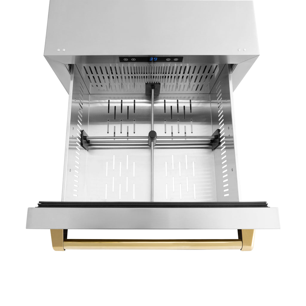 ZLINE 24-Inch Refrigerator Drawer Outdoor-Rated 168-Can Capacity Stainless Steel Polished Gold Handles (RDSOZ-ST-24-G)