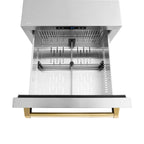 ZLINE 24-Inch Refrigerator Drawer Outdoor-Rated 168-Can Capacity Stainless Steel Polished Gold Handles (RDSOZ-ST-24-G)