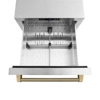 ZLINE 24-Inch Dual Refrigerator Drawer 168 Can Capacity Outdoor-Rated Stainless Steel Doors Champagne Bronze Helix Handles (RDSOZ-ST-24-KCB)