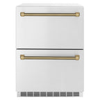ZLINE 24-Inch Dual Refrigerator Drawer 168 Can Capacity Outdoor-Rated Stainless Steel Doors Champagne Bronze Helix Handles (RDSOZ-ST-24-KCB)