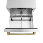 ZLINE 24 in. Outdoor Dual Refrigerator Drawer 168-Can Capacity Stainless Steel Doors Polished Gold Helix Handles (RDSOZ-ST-24-KG)