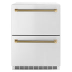 ZLINE 24 in. Outdoor Dual Refrigerator Drawer 168-Can Capacity Stainless Steel Doors Polished Gold Helix Handles (RDSOZ-ST-24-KG)