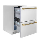 ZLINE 24 in. Outdoor Dual Refrigerator Drawer 168-Can Capacity Stainless Steel Doors Polished Gold Helix Handles (RDSOZ-ST-24-KG)