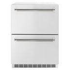 ZLINE 24 in. Outdoor Dual Refrigerator Drawer 168 Can Capacity Stainless Steel Doors Polished Nickel Helix Handles (RDSOZ-ST-24-KPN)
