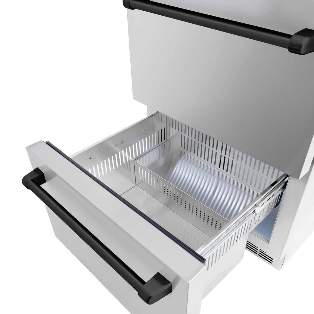 ZLINE 24 in. Refrigerator Drawer 4.6 cu. ft. 168 Can Capacity Outdoor-Rated Stainless Steel Matte Black Handles (RDSOZ-ST-24-MB)