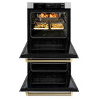 ZLINE Autograph 30" Professional True Convection Double Wall Oven with Air Fry and Self Clean in Stainless Steel with Champagne Bronze Helix Handles, WADZ-30-KCB