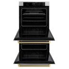 ZLINE Autograph 30" Professional True Convection Double Wall Oven with Air Fry and Self Clean in Stainless Steel with Champagne Bronze Helix Handles, WADZ-30-KCB