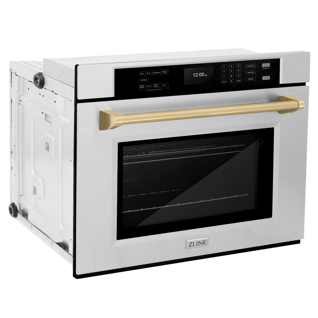 ZLINE 30" Autograph Single Wall Oven with Air Fry and Self-Clean in Stainless Steel and Champagne Bronze Handle, WASZ-30-CB