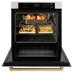 ZLINE 30" Autograph Single Wall Oven with Air Fry and Self-Clean in Stainless Steel and Gold Handle, WASZ-30-G