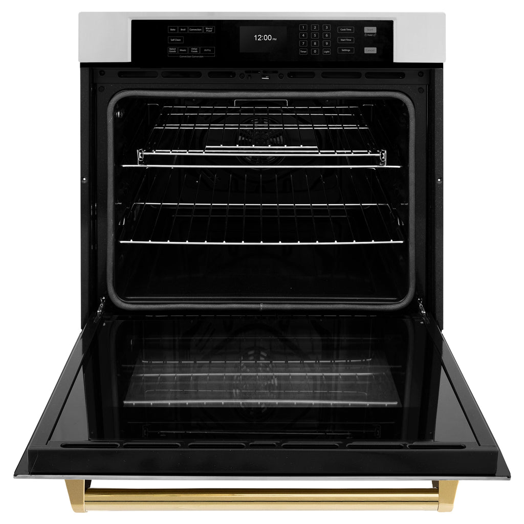 ZLINE 30" Autograph Single Wall Oven with Air Fry and Self-Clean in Stainless Steel and Gold Handle, WASZ-30-G