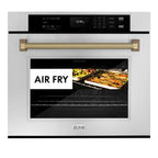 ZLINE Autograph 30" Professional True Convection Single Wall Oven with Air Fry and Self Clean in Stainless Steel with Champagne Bronze Helix Handle, WASZ-30-KCB
