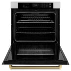 ZLINE Autograph 30" Professional True Convection Single Wall Oven with Air Fry and Self Clean in Stainless Steel with Champagne Bronze Helix Handle, WASZ-30-KCB