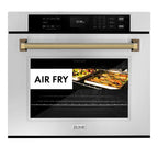ZLINE Autograph 30" Professional True Convection Single Wall Oven with Air Fry and Self Clean in Stainless Steel with Polished Gold Helix Handle, WASZ-30-KG