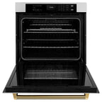 ZLINE Autograph 30" Professional True Convection Single Wall Oven with Air Fry and Self Clean in Stainless Steel with Polished Gold Helix Handle, WASZ-30-KG