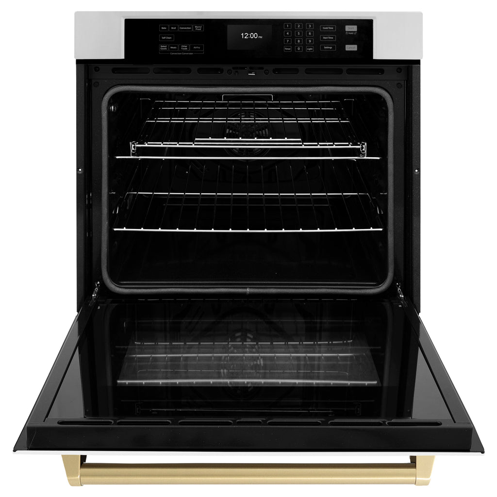 ZLINE 30" Autograph Single Wall Oven with Air Fry and Self-Clean in Stainless Steel with White Matte Door and Champagne Bronze Handle, WASZ-WM-30-CB