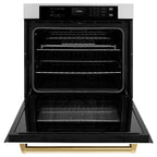 ZLINE 30" Autograph Single Wall Oven with Air Fry and Self-Clean in Stainless Steel with White Matte Door and Gold Handle, WASZ-WM-30-G