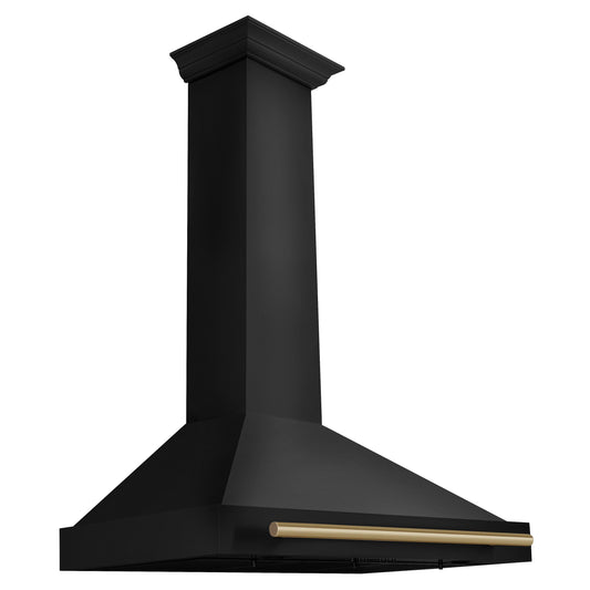 ZLINE 36 in. Wall Mount Range Hood 400 CFM Convertible Black Stainless Steel with Champagne Bronze Handle (BSKB4Z-36-CB)