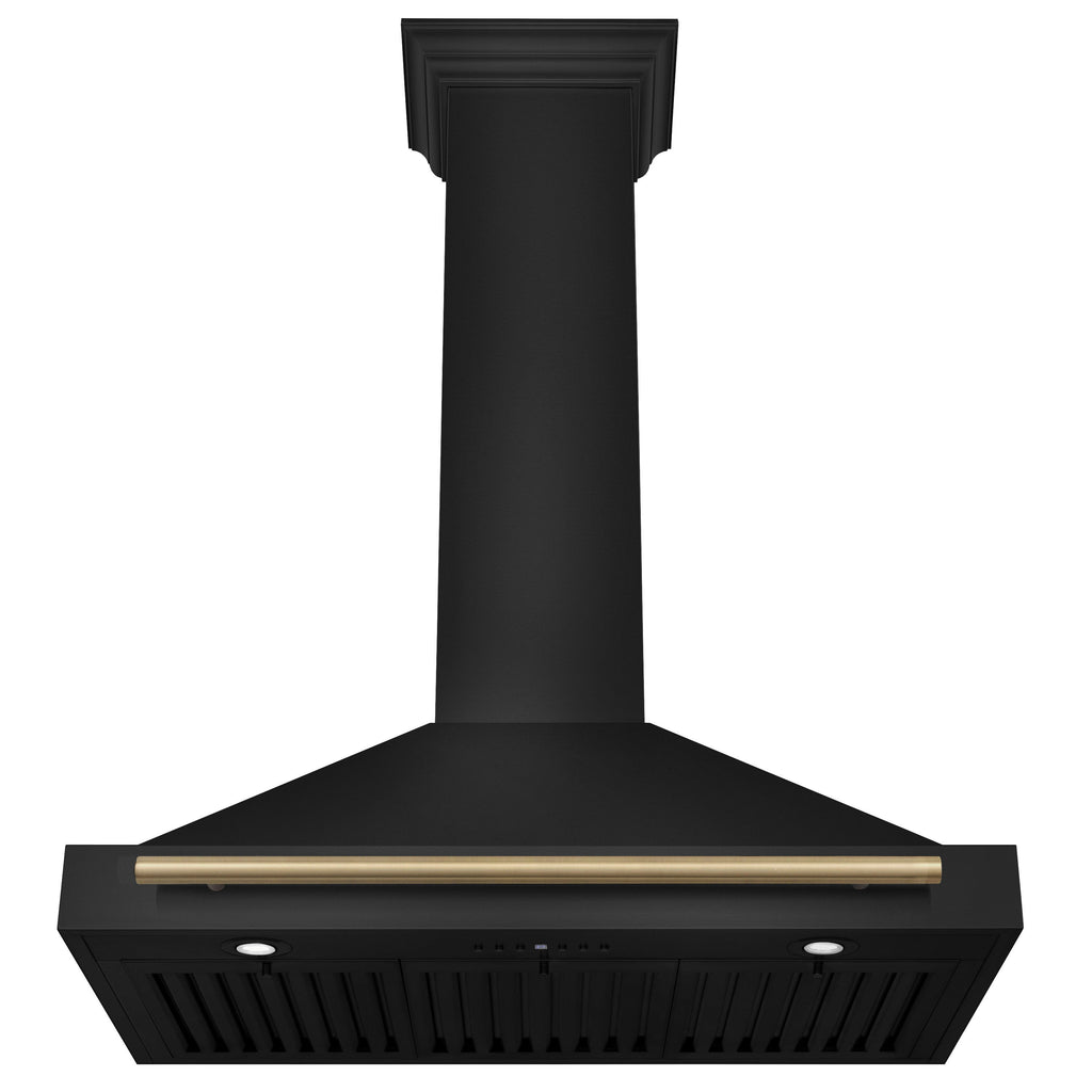 ZLINE 36 in. Wall Mount Range Hood 400 CFM Convertible Black Stainless Steel with Champagne Bronze Handle (BSKB4Z-36-CB)