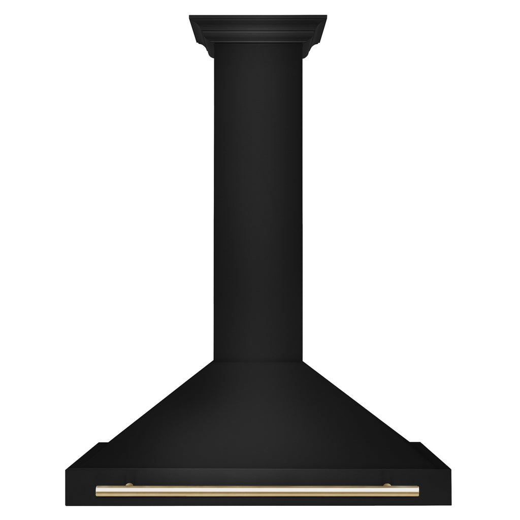 ZLINE 36 in. Wall Mount Range Hood 400 CFM Convertible Black Stainless Steel Gold Handle (BSKB4Z-36-G)