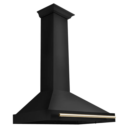 ZLINE 36 in. Wall Mount Range Hood 400 CFM Convertible Black Stainless Steel Gold Handle (BSKB4Z-36-G)