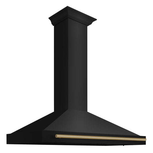 ZLINE 48 in. Wall Mount Range Hood 400 CFM Convertible Black Stainless Steel with Champagne Bronze Handle (BSKB4Z-48-CB)