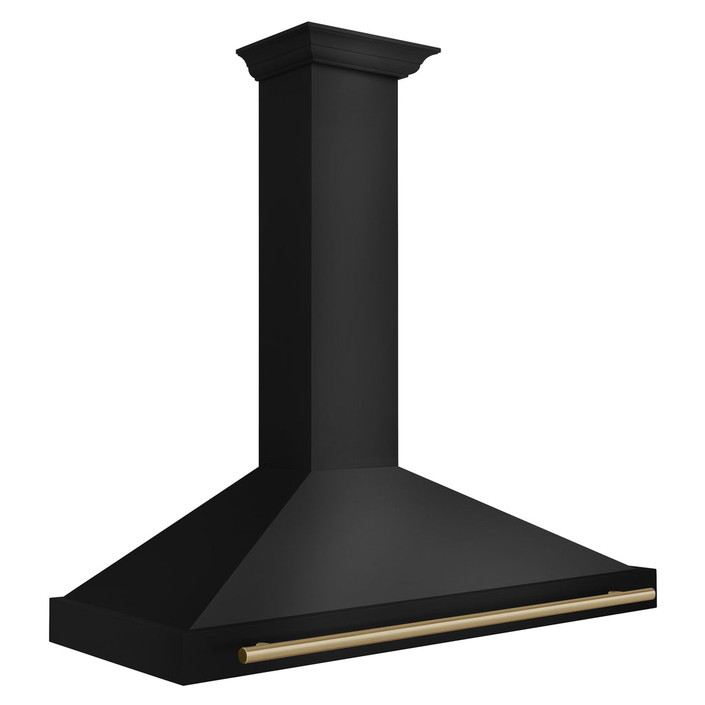 ZLINE 48 in. Wall Mount Range Hood 400 CFM Convertible Black Stainless Steel with Champagne Bronze Handle (BSKB4Z-48-CB)