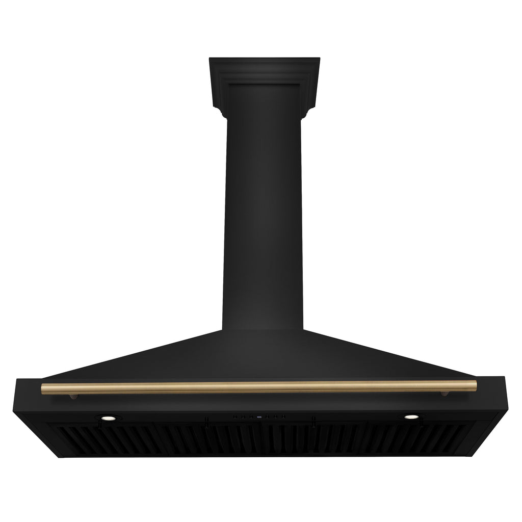 ZLINE 48 in. Wall Mount Range Hood 400 CFM Convertible Black Stainless Steel with Champagne Bronze Handle (BSKB4Z-48-CB)