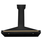 ZLINE 48 in. Wall Mount Range Hood 400 CFM Convertible Black Stainless Steel with Champagne Bronze Handle (BSKB4Z-48-CB)