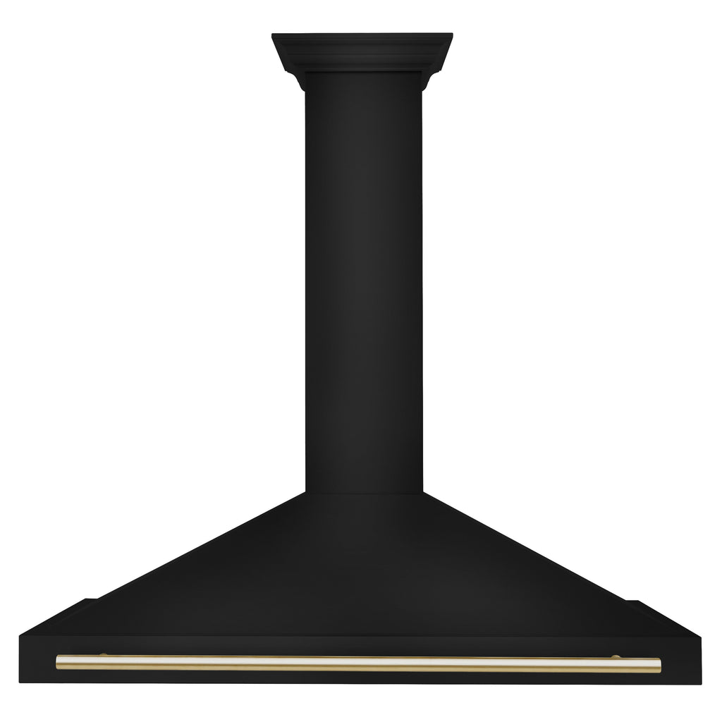 ZLINE 48 in. Wall Mount Range Hood 400 CFM Convertible Black Stainless Steel Gold Handle (BSKB4Z-48-G)