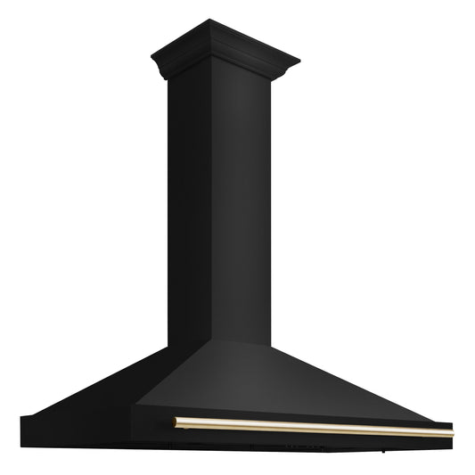ZLINE 48 in. Wall Mount Range Hood 400 CFM Convertible Black Stainless Steel Gold Handle (BSKB4Z-48-G)