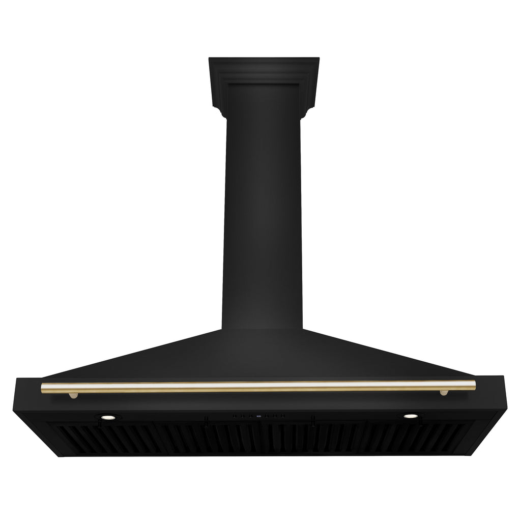 ZLINE 48 in. Wall Mount Range Hood 400 CFM Convertible Black Stainless Steel Gold Handle (BSKB4Z-48-G)