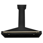 ZLINE 48 in. Wall Mount Range Hood 400 CFM Convertible Black Stainless Steel Gold Handle (BSKB4Z-48-G)